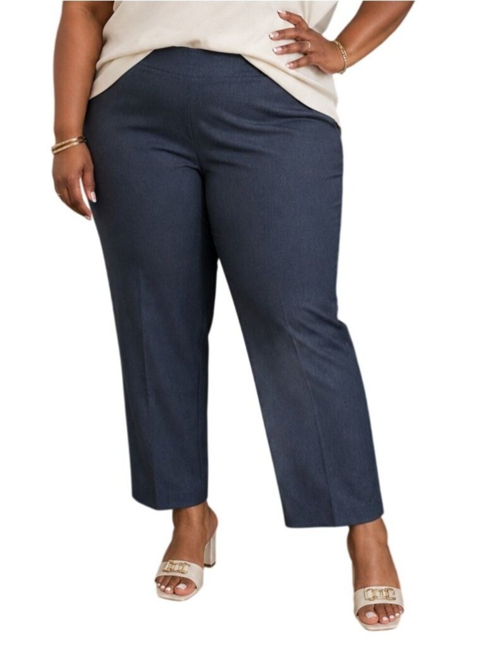 Investments Plus Size 18W Pants Crop Straight-Leg Navy Stretch Elastic Comfort W